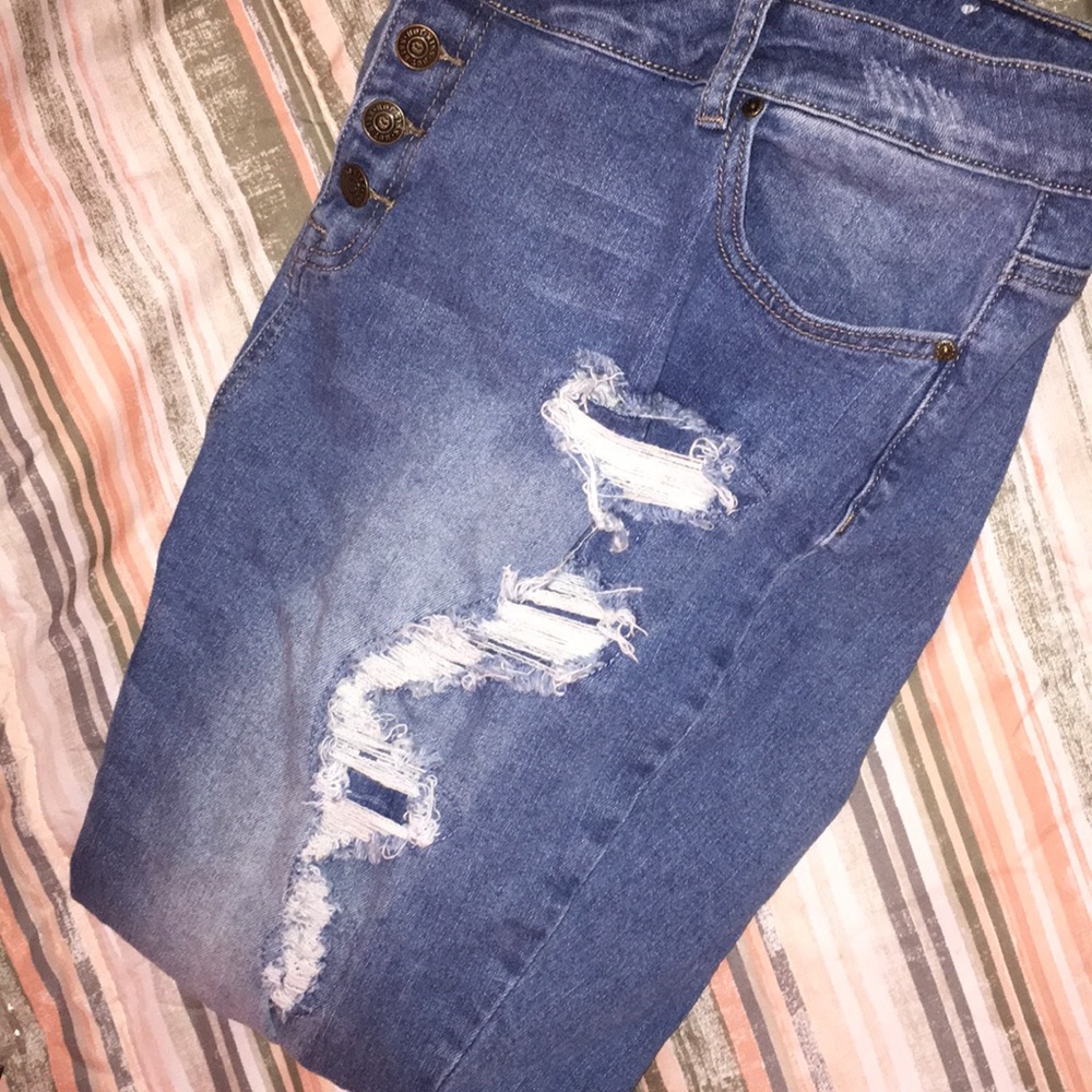 Distressed High Waist Denim Jeans
